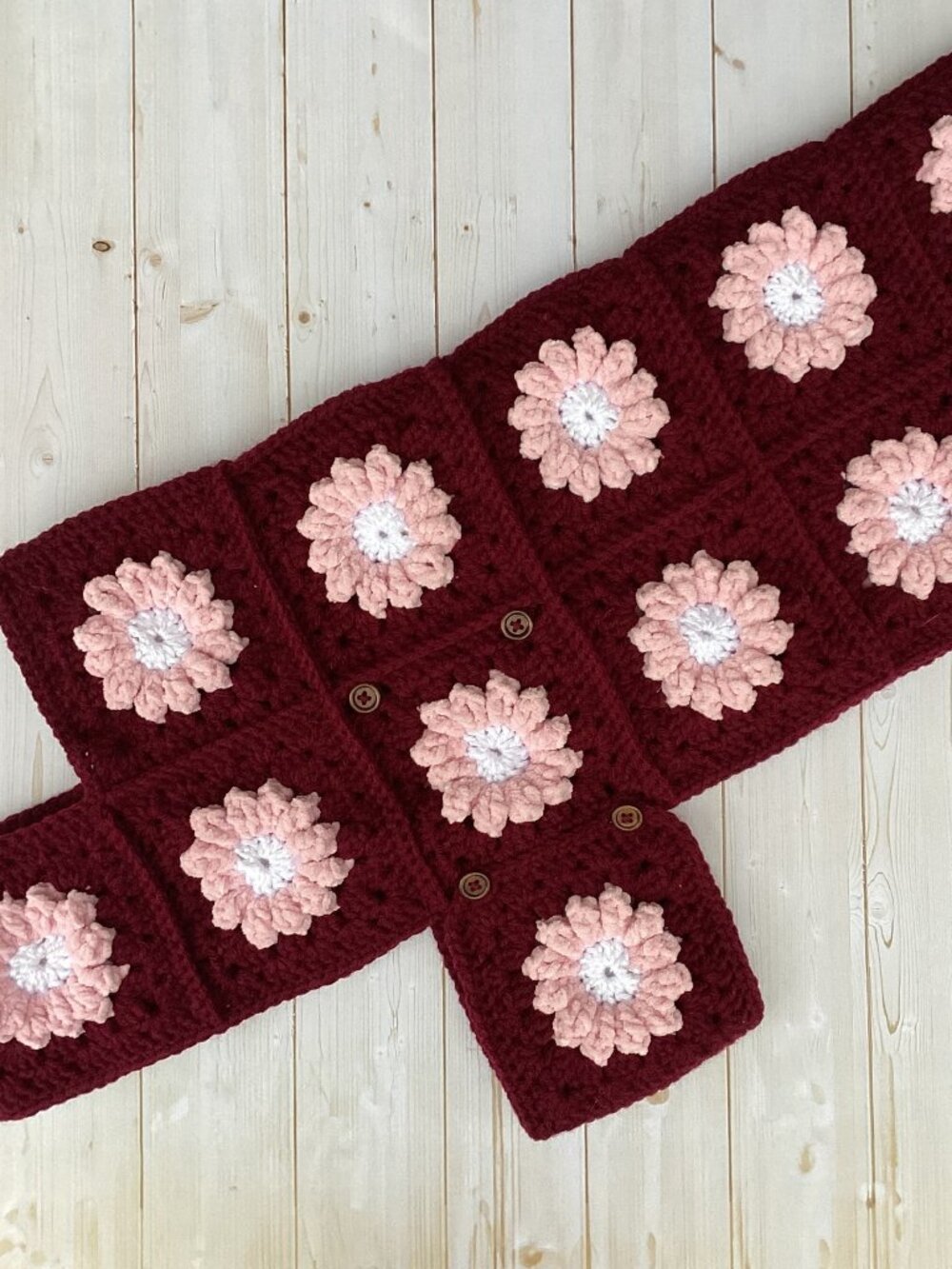 Handmade Crocheted Dog Coat with Pink Flowers (Size Medium/Large)